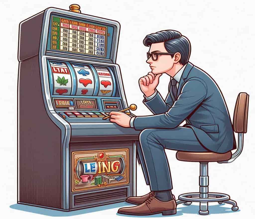 illustration of a man who is looking at slot machine reels