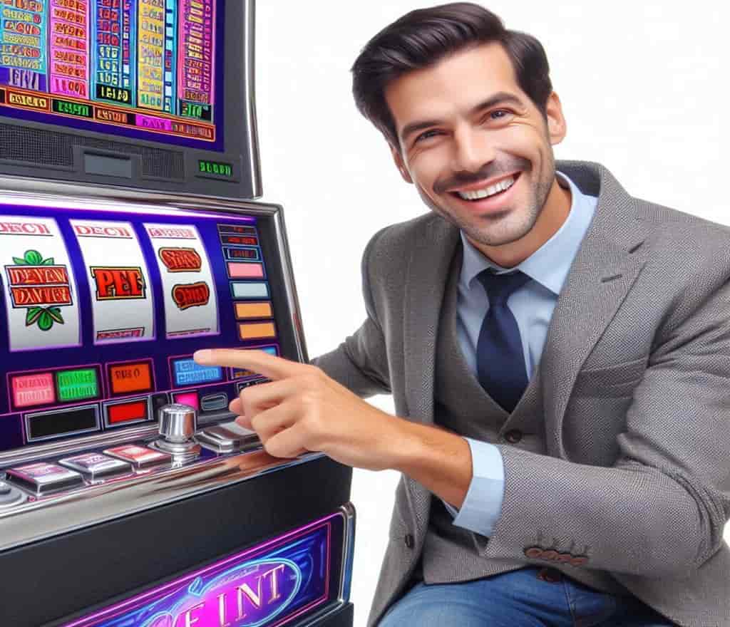 a man who is playing a slot machine